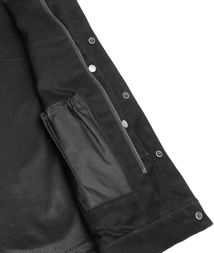 Vista 6 de Daniel Smart Men Denim Vest Scoop Collar Motorcycle Vest for Men with Inside Carry Pockets & Hidden Zipper