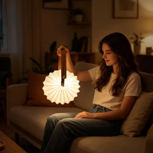 Vista 7 de Linterna plegable de estilo japonés, recargable de 1200 mAh, tiempo de funcionamiento de 4 a 6 horas, lámpara de mano y mesa 2 en 1, luz cálida