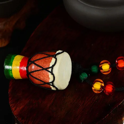 Vista 4 de 10 collares de instrumentos de madera clásicos de tambor Djembe mini colgante africano tambor bongos percusión joyería collar tambores para adultos