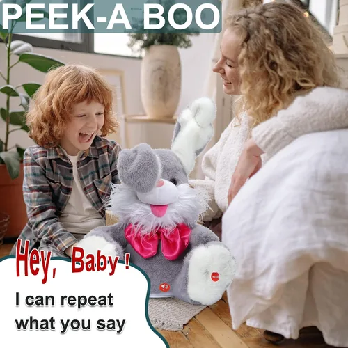Vista 8 de MIAODAM Peek-A-Boo - Juguete de Conejo para Niños Pequeños de 1-3 Años, Animal de Peluche Parlante que Repite tus Palabras, Canta Canciones