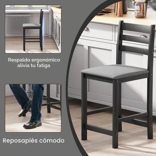Vista 3 de 24'' Counter Height Bar Stools Set of 2, Solid Wood Island Chairs for Kitchen, Stools for Kitchen Counter, Black Negro