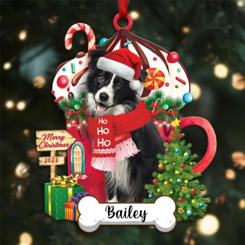 Vista 128 de Akita1 - Adorno personalizado para perro, adorno de perro con nombre personalizado, plano impreso en 2D, acrílico colgante, Papá Noel y perro