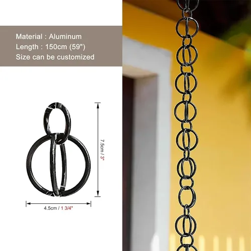 Vista 3 de Rain Chain Rain Diverter Chain Link Aluminum Gutter Chain, Circle Rain Catcher Chain for Roof Downspouts(260cm/8.5ft)