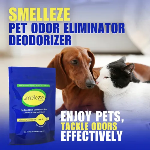 Vista 2 de SMELLEZE Desodorizador natural para eliminar olores de mascotas: 2 lb. Gránulos sin perfume eliminan el fuerte olor a residuos de mascotas. Perfecto