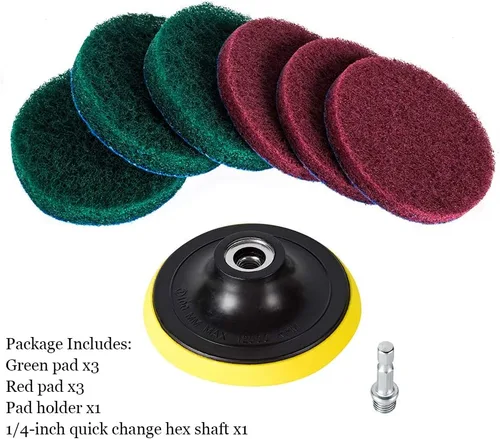 Vista 2 de Kichwit Cepillo de Taladro de 4 Pulgadas para Fregar Azulejos con Almohadillas de Fregado Kit de Limpieza, Incluye Accesorio, Herramienta