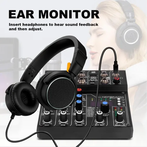 Vista 6 de AD14 Mezclador de audio profesional Placa de sonido Interfaz Sistema de consola 4 canales USB digital Bluetooth MP3 Entrada de computadora 48V