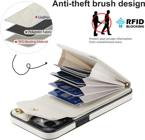 Vista 3 de Asuwish Compatible con iPhone 15 Pro de 6.1 pulgadas, protector de pantalla, correa de muñeca, soporte de tarjeta de bloqueo RFID, funda