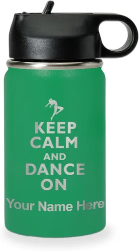 Vista 63 de LaserGram Botella de agua personalizada, mantén la calma y baila, acero inoxidable de doble pared aislada al vacío con popote superior, regalo Rosa
