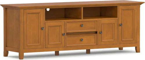Vista 24 de SIMPLIHOME Amherst - Soporte de TV de transición de madera maciza de 72 pulgadas de ancho, estilo rústico marrón envejecido, para televisores