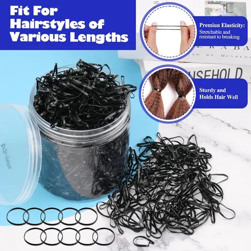 Vista 4 de 2000PCS pequeñas bandas de goma para el cabello, negro elástico plástico disponible de los lazos del pelo Soportes para el cabello, ideales