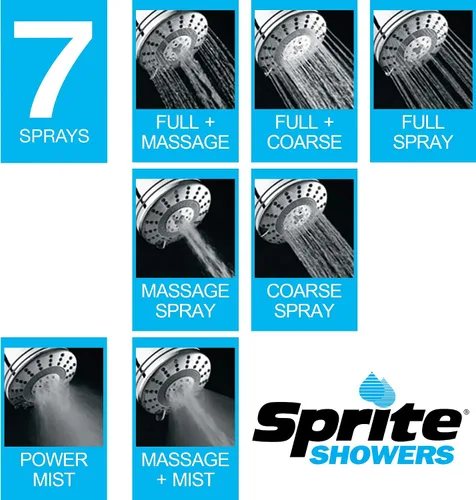 Vista 7 de Sprite Showers Pure - Cabezal de ducha filtrado de 7 ajustes de 1.75 GPM en níquel cepillado (AE7E-BN-R)