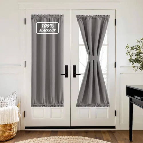 Vista 19 de NICETOWN Cortinas de Lino para Puerta Lateral - Cortinas Opacas con Aislamiento Térmico para Puerta Delantera Francesa para Sombra Pequeña