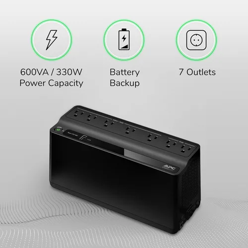 Vista 5 de APC Respaldo de batería de UPS y protector contra sobretensiones, fuente de alimentación de batería de respaldo de 600 VA, respaldo BE600M1