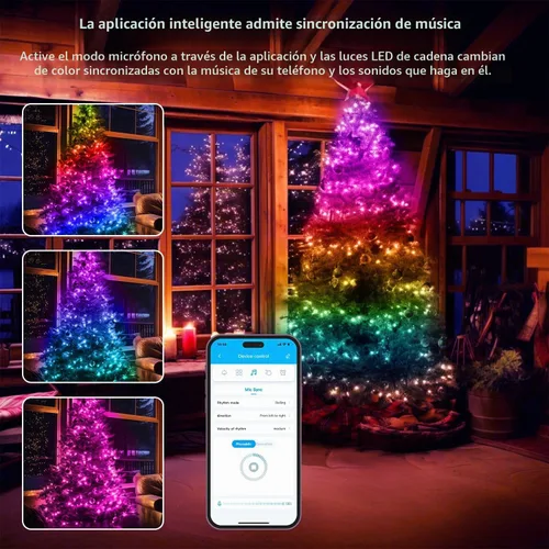 Vista 7 de dalattin Luces LED de 32.8 pies, luces de hadas inteligentes RGB IIC 100 LED, más de 130 modos de escena navideña, IP65 impermeable y sincronización
