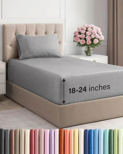 Vista 75 de Sábanas individuales de bolsillo extra profundo, sábanas transpirables y refrescantes de 3 piezas, juego de sábanas de lujo para hotel, suaves, sin