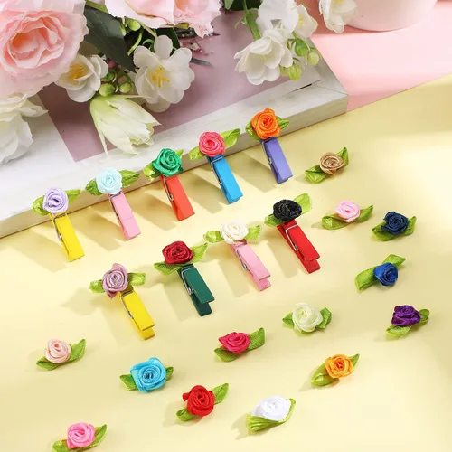 Vista 7 de 500 unidades de mini rosas multicolor de satén para manualidades, lazos de rosas pequeñas de satén de 0.59 pulgadas, pequeñas flores de tela