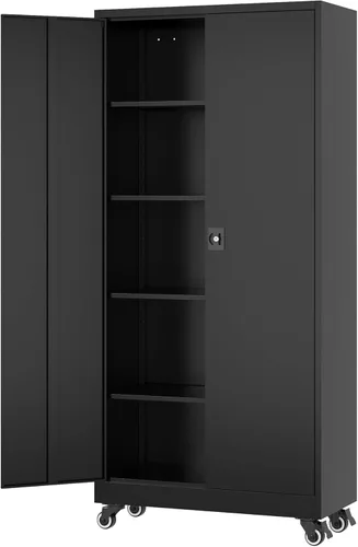 Vista 24 de Fesbos Armario de almacenamiento de metal, archivadores de acero de 36 pulgadas de alto con puertas con cerradura y estantes ajustables, gabinete