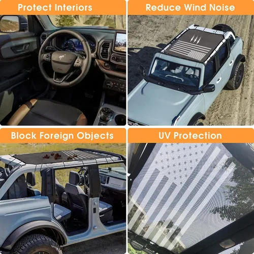 Vista 3 de Parasol para Ford Bronco Accesorios 2021 2022 2023 2024 2025 4 puertas, delantero y trasero de malla de longitud completa, cubierta superior Bimini