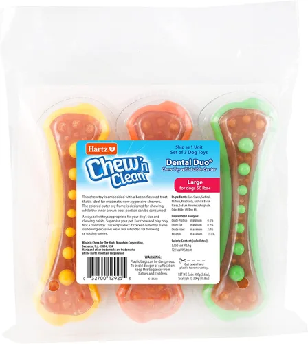 Vista 9 de Hartz Chew 'n Clean Dental Duo Juguete masticable y comestible para perros, color varía, grande, paquete de 3