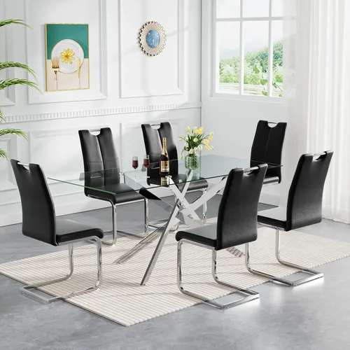 Vista 34 de HomVent Juego de mesa de comedor redonda de vidrio de 3 piezas, juego de mesa de cocina de vidrio redondo para 2 personas con 2 sillas de comedor