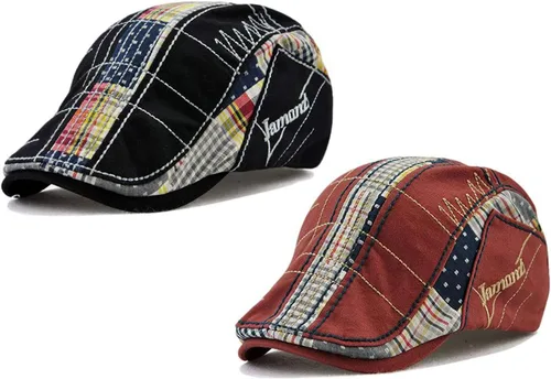Vista 25 de Paquete de 2 gorras planas de algodón a cuadros para hombre, diseño de Ivy Cabbie Golf Gatsby