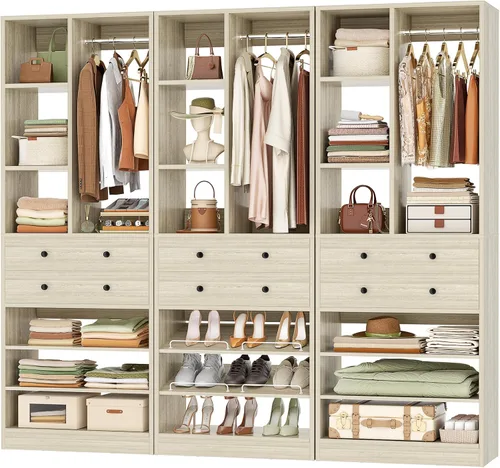 Vista 8 de Besiost Sistema de Armario Pequeño, Sistema Organizador de Armario de Madera de 28"/2.3 Pies con Cajones y Estantes, Sistemas de Armario Walk-in