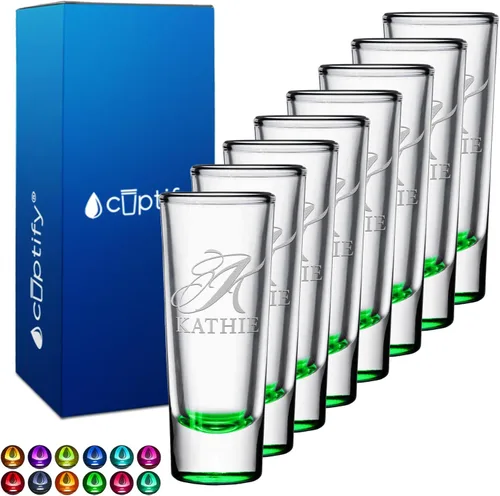 Vista 44 de Vaso de chupito personalizado con fondo negro personalizado de 2 oz, vasos de chupito cordiales con inicial y nombre en script dividido