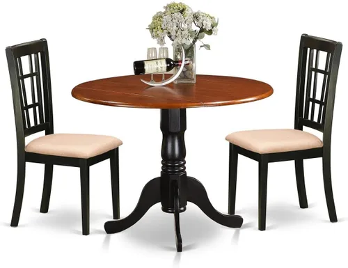 Vista 17 de East West Furniture DLNI3-BLK-C - Juego de comedor de 3 piezas que contiene una mesa de comedor redonda con gotas y 2 sillas de cocina tapizadas