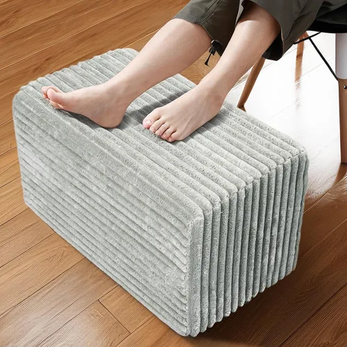 Vista 11 de Otomano Rectangular de Puf, Puf de Piso Relleno con Relleno de Espuma en Trozos, Reposapiés Suave de Felpa Coral en Forma de Raya Ancha, Otomano