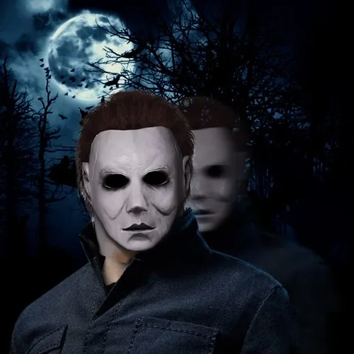 Vista 2 de MAKEATREE Máscara de Halloween Michael Myers 2022 máscara facial aterradora para hombres y adultos disfraz de terror accesorios de látex