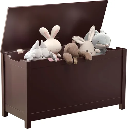 Vista 9 de Cofre de juguetes de madera, caja de juguetes para niños, muebles para sala de juegos, banco con tapa con bisagras de seguridad, organizador