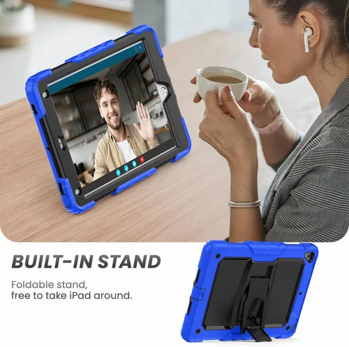 Vista 4 de HXCASEAC Funda a prueba de golpes para iPad de 6ª/5ª generación, Air 2 / Pro de 9.7 pulgadas con protector de pantalla, soporte integrado, duradera
