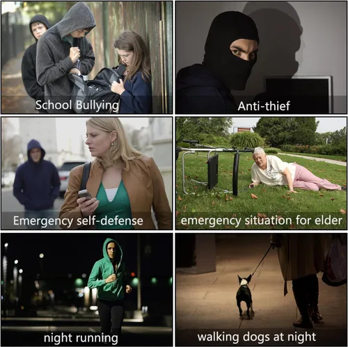 Vista 7 de Alarma personal para mujeres, llavero de alarma de seguridad de autodefensa de emergencia de 140 dB con luz LED para mujeres, niños y ancianos