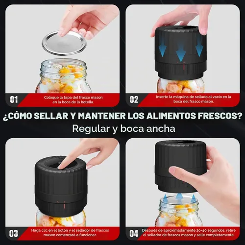 Vista 6 de Kit de sellado al vacío de tarros Mason eléctrico para tarros Mason con tapas de tarros de conservas de boca ancha y regular