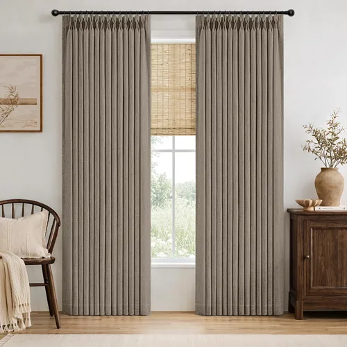 Vista 18 de MIULEE Cortinas de lino gruesas con pinzas plegadas de 96 pulgadas de largo, 2 paneles para sala de estar y dormitorio, cortinas de ventana Natural