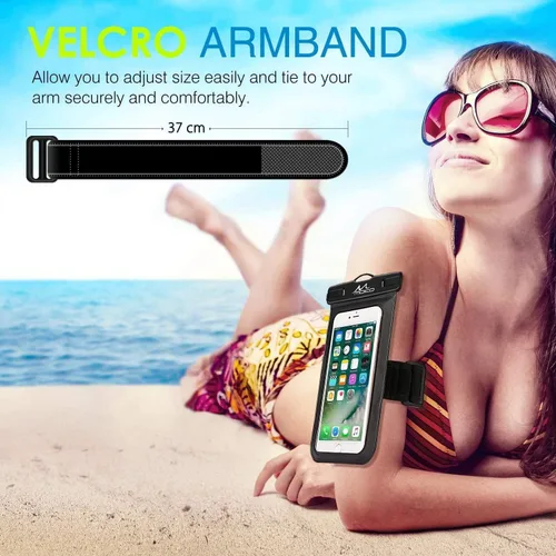Vista 8 de Carcasa impermeable con accesorios para celular, universal, resistente al agua, con brazalete y correa para el cuello, hasta 6 pulgadas, de MoKo