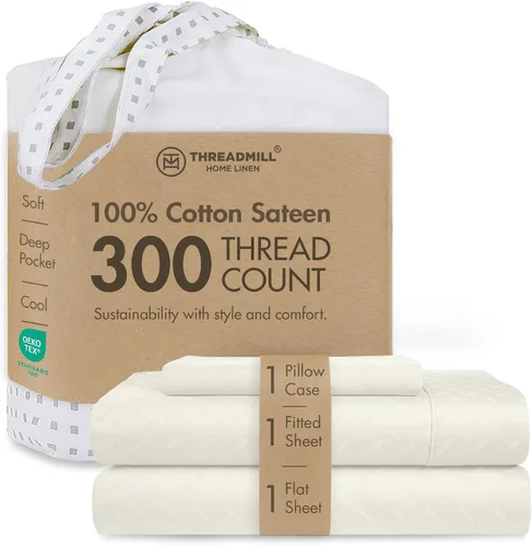 Vista 76 de Threadmill Juego de sábanas de algodón Twin Sábanas 100% algodón para cama tamaño Twin Juego de sábanas de satén jacquard damasco con bolsillo