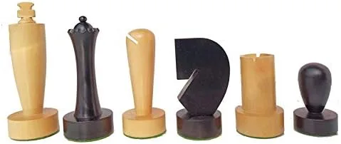 Vista 5 de Único juego minimalista de piezas de ajedrez de la serie del siglo XIX, boj ebonizado y boj natural, 2 reinas adicionales, tamaño King 3.8