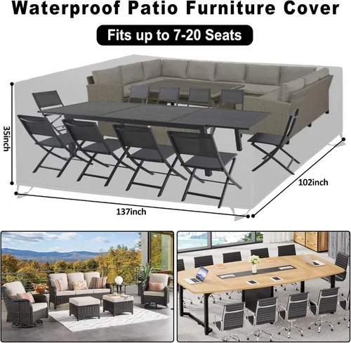 Vista 2 de Funda Impermeable para Muebles de Exterior, Fundas para Muebles de Patio de 137 Pulgadas Tamaño Grande Fundas para Sofá Seccional Rectangulares