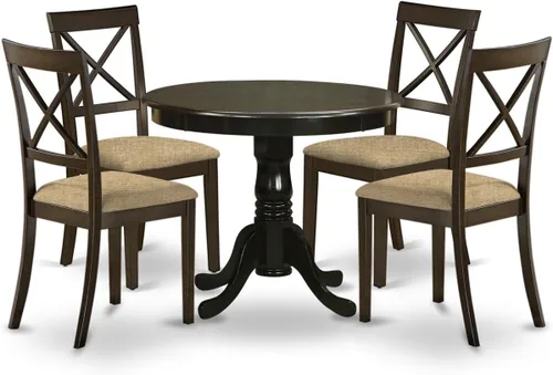 Vista 8 de East West Furniture HLBO3-CAP-C - Juego de mesa de comedor de 3 piezas para espacios pequeños, contiene una mesa de comedor redonda con pedestal y 2