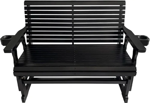 Vista 6 de Hamaca de patio Fortune Candy con portavasos, alta parte posterior enrollada y asiento perfilado profundo, resistente de 800 libras (Negro, 2 plazas)