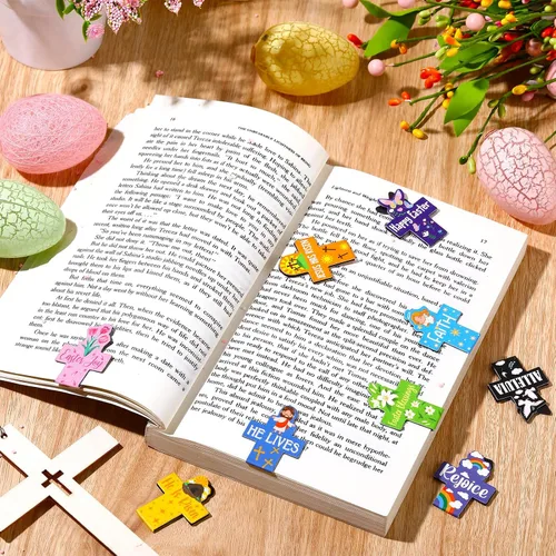 Vista 4 de Eaasty 50 marcadores magnéticos de Pascua, regalos de Pascua para adultos, con diseño de cruz de Jesús resucitado, clips para entusiastas