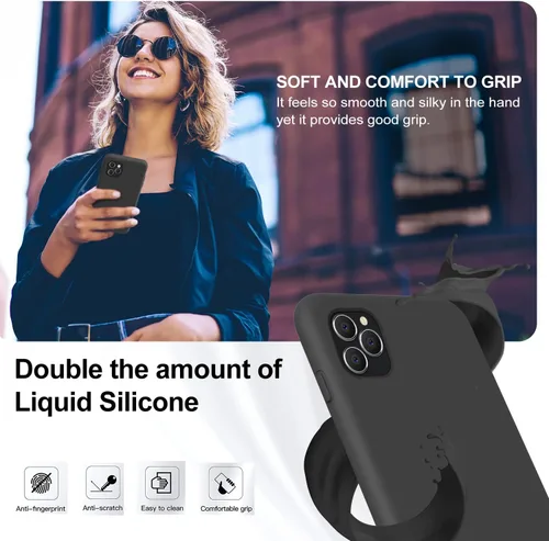 Vista 3 de Vooii Compatible con iPhone 11 Pro, silicona líquida suave de goma delgada, funda protectora de cuerpo completo con forro de microfibra suave
