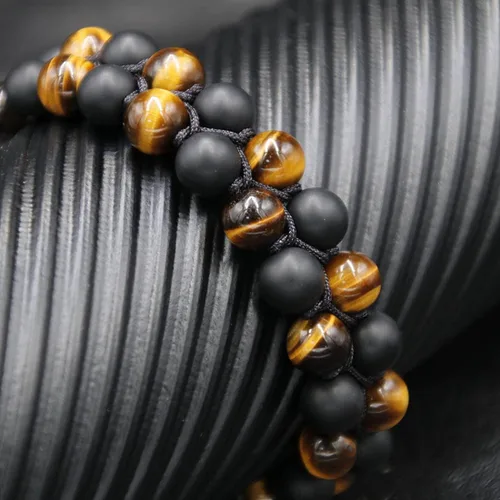 Vista 5 de HASKARE Pulsera de piedra de ojo de tigre para hombre y mujer, piedra de energía natural, aceite esencial, roca de lava, ónice negro, cuentas de ojo