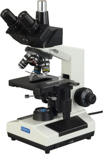 Vista 2 de OMAX Microscopio biológico del compuesto trinocular del análisis de sangre del trinocular de la luz reemplazable del poder más elevado 40X-2500X