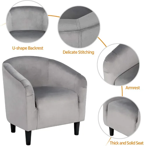 Vista 6 de Yaheetech Sillas de sala de estar, juego de 2 sillas decorativas de terciopelo, acogedoras sillas de barril con acolchado suave para sala de estar