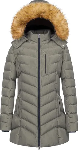Vista 15 de CREATMO US Abrigo de invierno con capucha para mujer, impermeable, cálido, largo acolchado, parka Azul (Acid Blue)