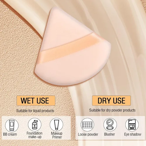 Vista 3 de 6 Piezas Borla de Polvo Triangular Esponja de Maquillaje Suave Borla de Maquillaje para Polvo Facial Base Cosmética Esponja Herramienta
