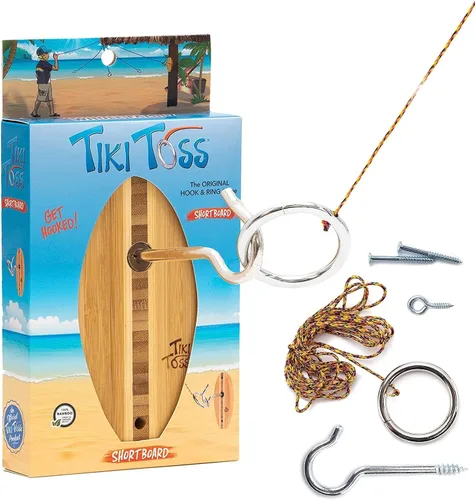Vista 10 de Tiki Toss Ring Toss Game for Adults - Hook and Ring Games with String and Hooks for Indoor/Outdoor Use, Man Cave Decor & Stuff, Gifts for