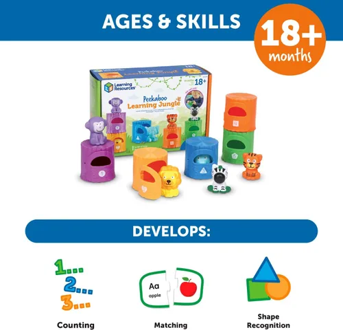 Vista 5 de Learning Resources Peekaboo Learning Jungle Toddler - 10 piezas, a partir de 18 meses, juguetes Montessori para niños pequeños, forma apilable